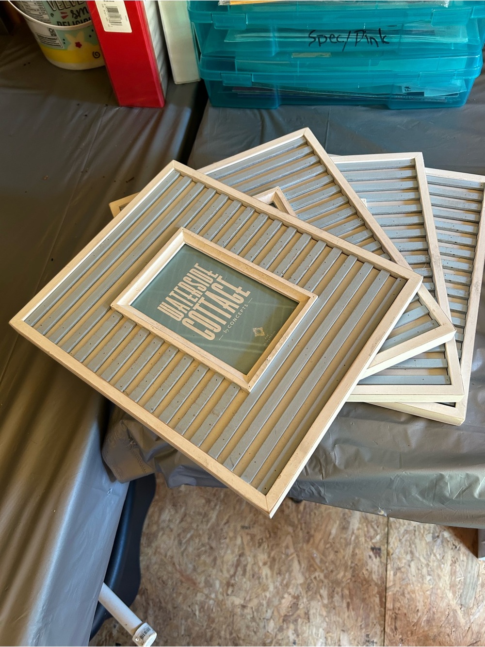 Collective Concepts Slatted Photo Frame in Cream and Light Gray